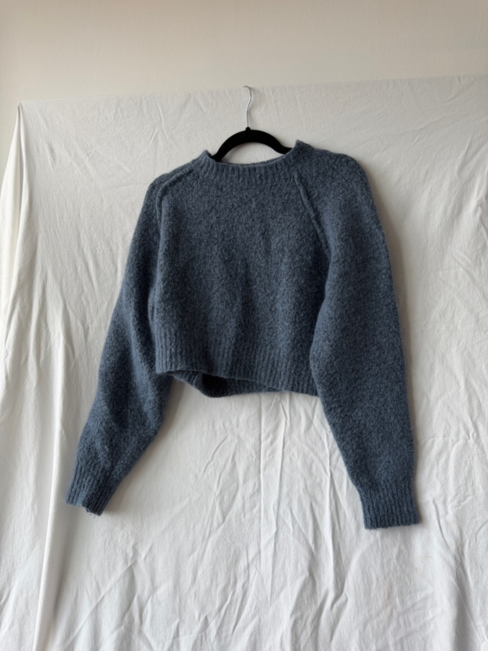Zara Cropped Crewneck Sweater in Slate Blue